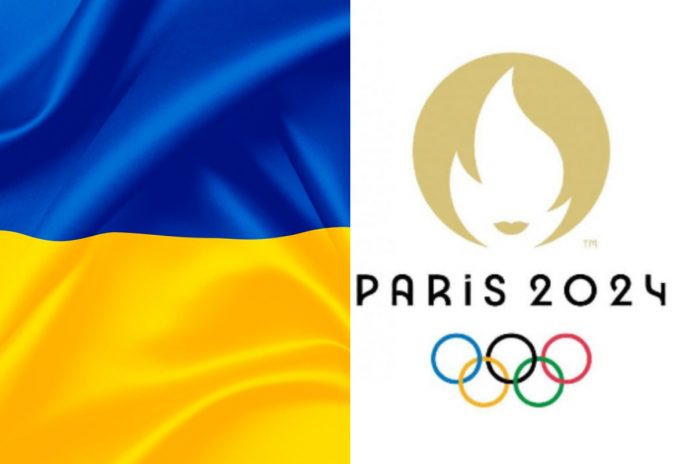 Flaga Ukrainy, logo Igrzysk Olimpijskich 2024 w Paryżu Źródło: Pixabay, materiały prasowe, collage