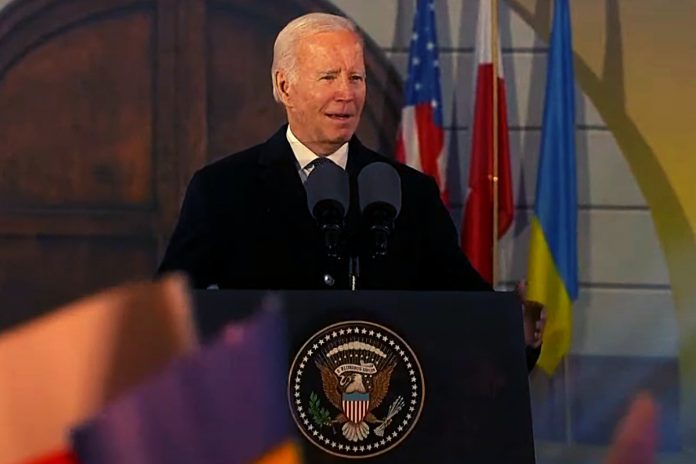 Wystąpienie prezydenta Joe Bidena w Warszawie, 21.02.2023 r. Zdjęcie: YT (screen)