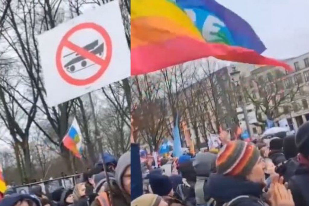 Lewacki protest w Berlinie. W tłumie flagi Rosji i LGBT. Niemcy nie ...