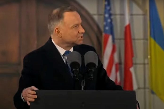 duda-warszawa-biden Andrzej Duda podczas przemówienia w Warszawie, 21.02.2023 r. Zdjęcie: YT (screen)