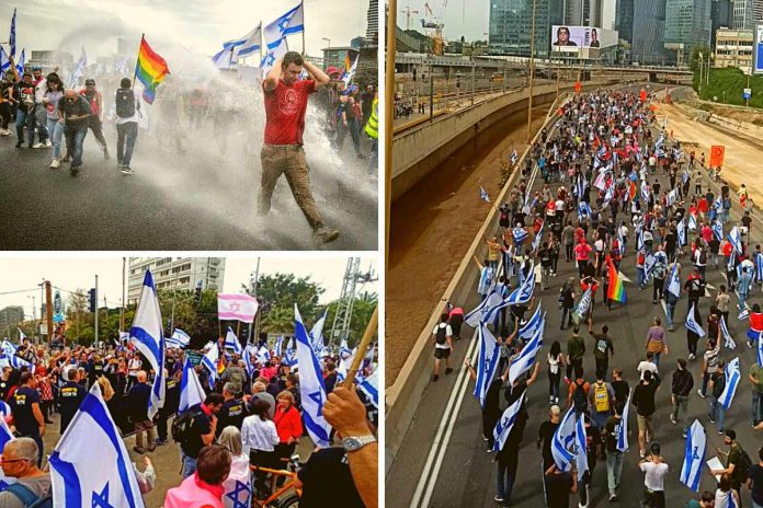 Demonstracje w Tel Awiwie. Zdjęcia: Twitter/Canva (kolaż)