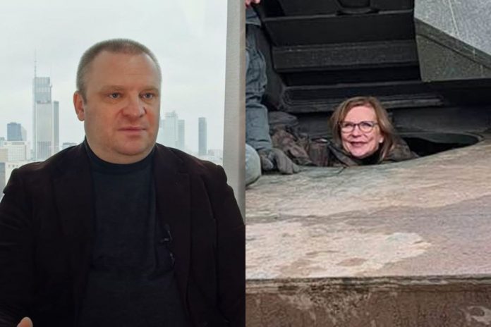 Łukasz Warzecha oraz wicemarszałek Sejmu Małgorzata Gosiewska w czołgu.