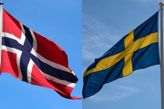 Flagi Norwegii i Szwecji.
