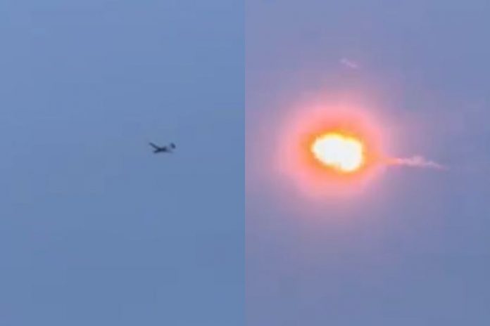 Dron zestrzelony nad Kijowem.