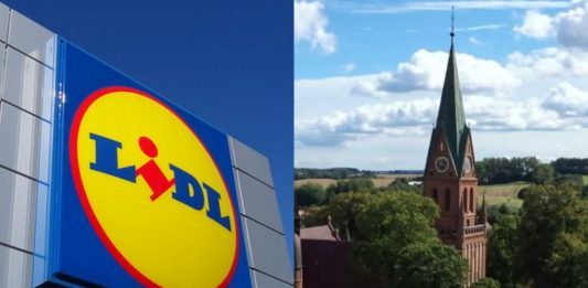 Logo sieci Lidl oraz Gietrzwałd.