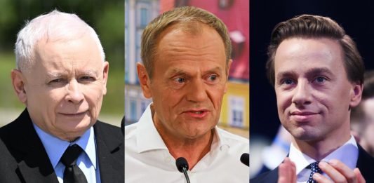 Jarosław Kaczyński, Donald Tusk oraz Krzysztof Bosak.