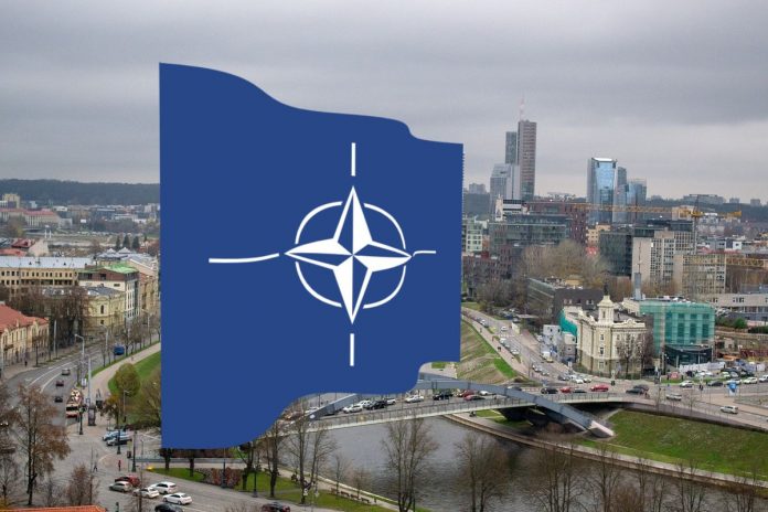 Flaga NATO na tle Wilna.