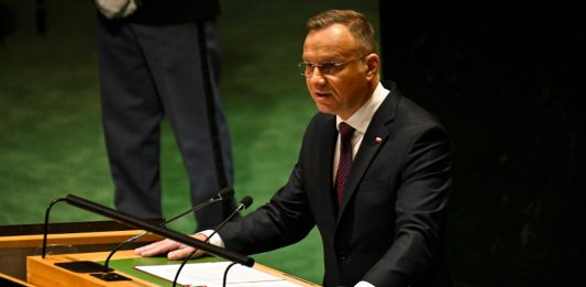 Prezydent Andrzej Duda podczas wystąpienia na 78. sesji Zgromadzenia Ogólnego ONZ w Nowym Jorku. Foto: PAP/EPA