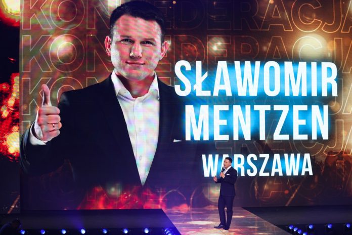 slawomir-mentzen-konwencja-konfederacji Sławomir Mentzen na Wielkiej Konwencji Konfederacji w katowickim Spodku. Foto: PAP