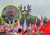 Pomnik Ofiar Ludobójstwa na Kresach Wschodnich w Domostawie i Grzegorz Braun / Fot. Jacek Adamczyk (NCzas) / YT (kolaż)