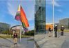 Polski kibic ściąga flagę LGBT w Helsinkach. / Fot. screen